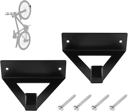 Paquete de 2 soportes para bicicletas con gancho de pared para montaje en pared, soporte para almacenamiento en interiores y organización de garaje,