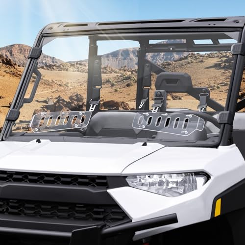 SKYJDM Scratch Resistant & Vented Full Windshield Compatible with Polaris Ranger 1000 / XP 1000 / Crew 1000 2017-2026 PC Clear Protects Against Wind Dust Dirt Snow Rain