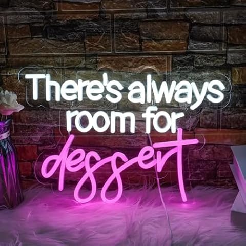There's Always Room for Dessert Neon Sign Custom Neon Sign Baking Bread Shop Decor Led Light Cafe Dessert Decor Welcome Sign Open Neon Sign, 15.7"x10.6" Cover