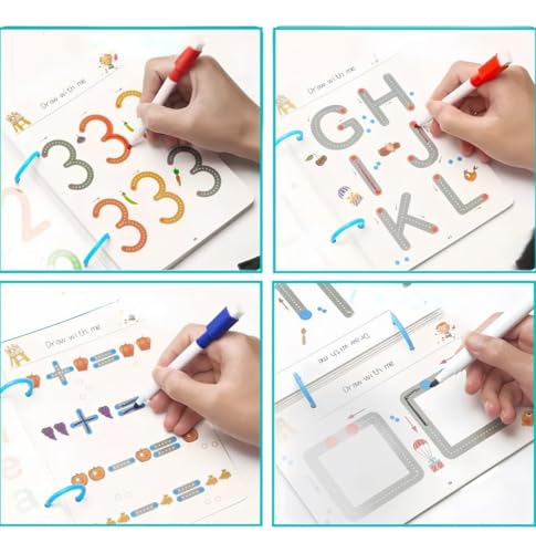 Image of SUPER TOY 64 Pages Magic Grooved Writing Practice for Kids Tracing Book Reusable Copybook for Kids Ages 3-5 Drawing, Writing Lines Shapes Montessori Kit for Children