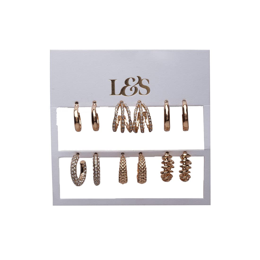 Lilly & Sparkle Alloy Gold Toned Stone Studded and Simple Hoop Earrings for Women - Set Of 6 (B09DT9QF1S) Amazon Price History, Amazon Price Tracker