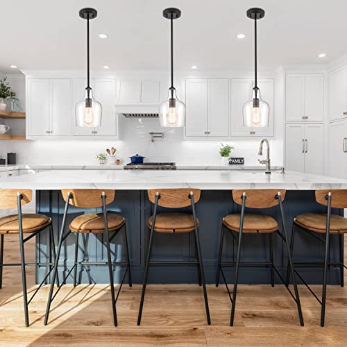 Jeenkae Modern Farmhouse Pendant Lighting For Kitchen Island Glass Black Pendant Light Fixtures Rod-Hung #TOP7