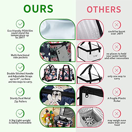 Iknoe Large Cooler Bag Collapsible 24 Can Insulated Bags Leakproof Lunch Cooler Tote With Multi-Pockets For Adult Insulated Lunch Box For Beach, Picnic, Work, (Flower) #TOP4