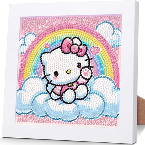 Sretoul Cartoon Diamond Art Kits for Kids with Frame - Kid Diamond Art Painting Kit Cartoon Cute Gem Arts for Kids Ages 4 6 8 12 Easy DIY Crystal Gem Kits for Children Girls Boys Gifts (7x7 inch)