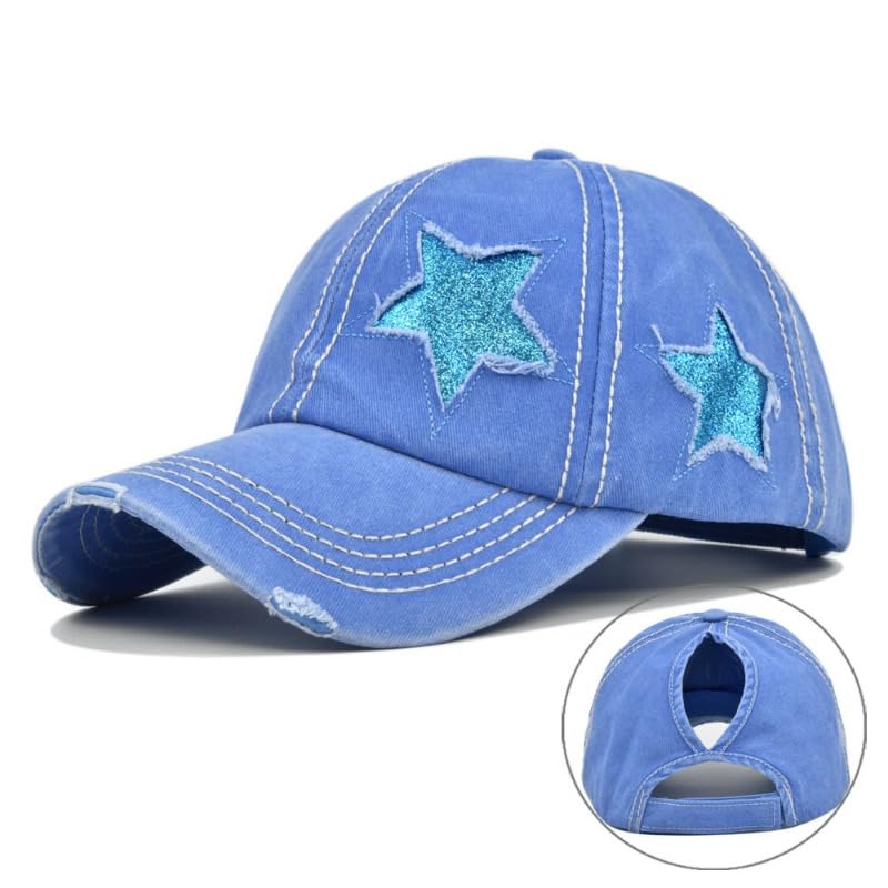 Image of Washed Scratch Frayed Baseball Cap Retro Adjustable with Five-Pointed Stars for Men Women Trucker Cap Unisex