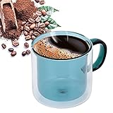 Tazas de Café de Vidrio de Paredes Dobles, Capas de Café Aisladas de 250 ml Tazas de Café Resistentes al Calor Taza Transparente con Mango para Bebidas de Café Té Caliente Bebidas (Verde claro)