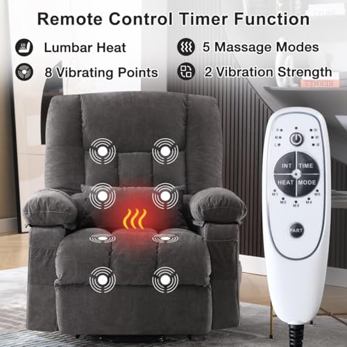 Image of BOSMILLER Power Lift Recliner Chair with Massage and Heat for Elderly, Electric Recliner Single Sofa with Extended Footrest, Side Pocket and USB Charge Port for Living Room
