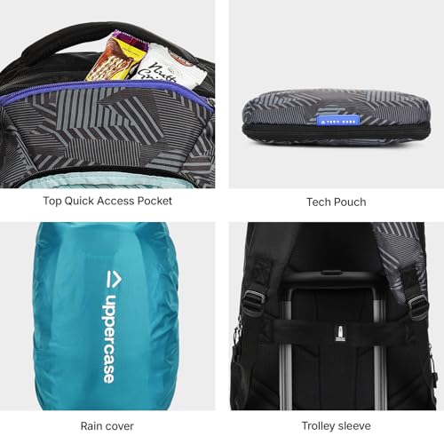 Image of uppercase Pixel Plus Laptop Backpack | Well-Padded, Separate Tech Organiser, Rain Cover, Trolley Sleeve, Side Bottle Pocket | 500 Days Warranty | Black