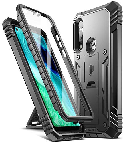 Poetic Revolution Series for Moto G Fast Case, Full-Body Rugged Dual-Layer Shockproof Protective Cover with Kickstand and Built-in-Screen Protector, Black