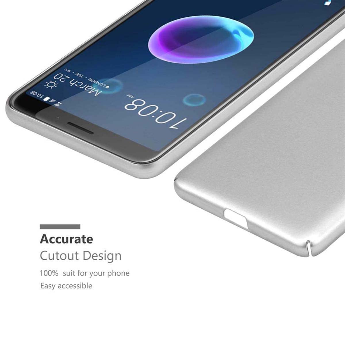 Cadorabo Custodia Rigida Per HTC Desire 12 Plus - Effetto Metallizzato Argento - Cover Sottile Antiurto - 4