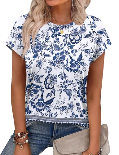 Image of Alaroo Womens Summer Tops Short Sleeve Shirts Crew Neck Tshirt Cute Trendy Tunic Blouses (S-3XL)