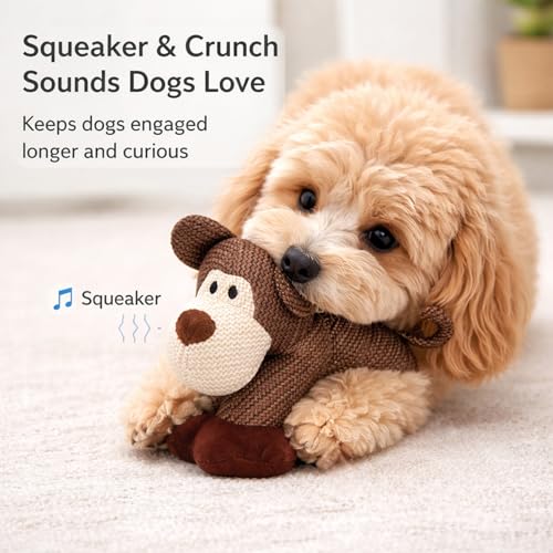 AUOBAG Dog Toys for Aggressive Chewers, Indestructible Stuffed Animals Toy for Puppy &amp; Small Dogs, Linen Fabric Plush Design for Anxiety Relief (Monkey)