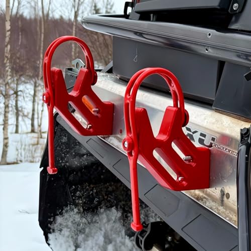 Snowmobile Ice Auger Mount with Rubber Straps – 2 Pack Heavy-Duty Side Mount for Up to 6” Ice Augers, Easy to Install, ABS Material (Red)