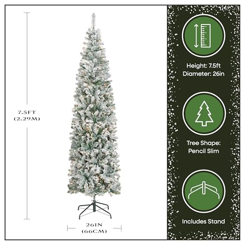 National Tree Company 7.5 ft Pre-Lit Flocked Acacia Slim Artificial Christmas Tree, 350 Clear Lights, 641 Tips, Includes Stand, Green by National Tree Company - Image 4