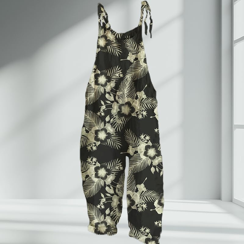Hawaiian Floral Print Wide Leg Jumpsuits for Women Floral Print Oversized Casual Vacation Spaghetti Strap Rompers - Image 2