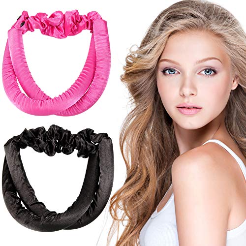 2 Pieces Heatless Curl Ribbon Heatless Curling Rod Headband Hair Rollers No Heat Soft Sponge Rollers with 2 Pieces Hair Scrunchies for Women Girls Curly Hair Styling