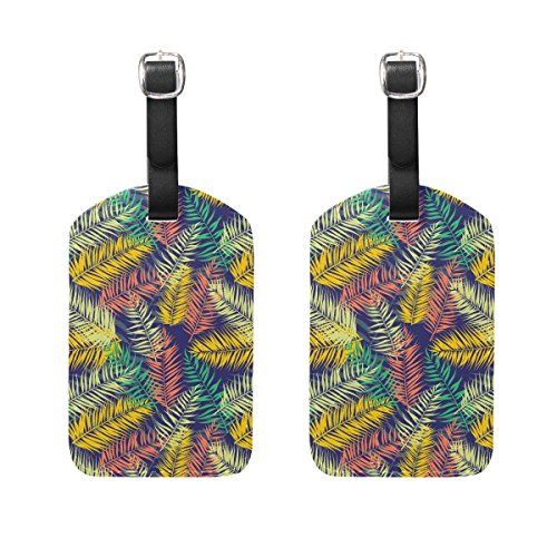 COOSUN Style de Plat de Feuilles de Palmier Motif Etiquettes de Bagages Etiquettes Voyage Tag Nom Titulaire de la Carte pour Les Bagages Valise Sacs à Dos Sac, 2 PCS Moyen Multicolore