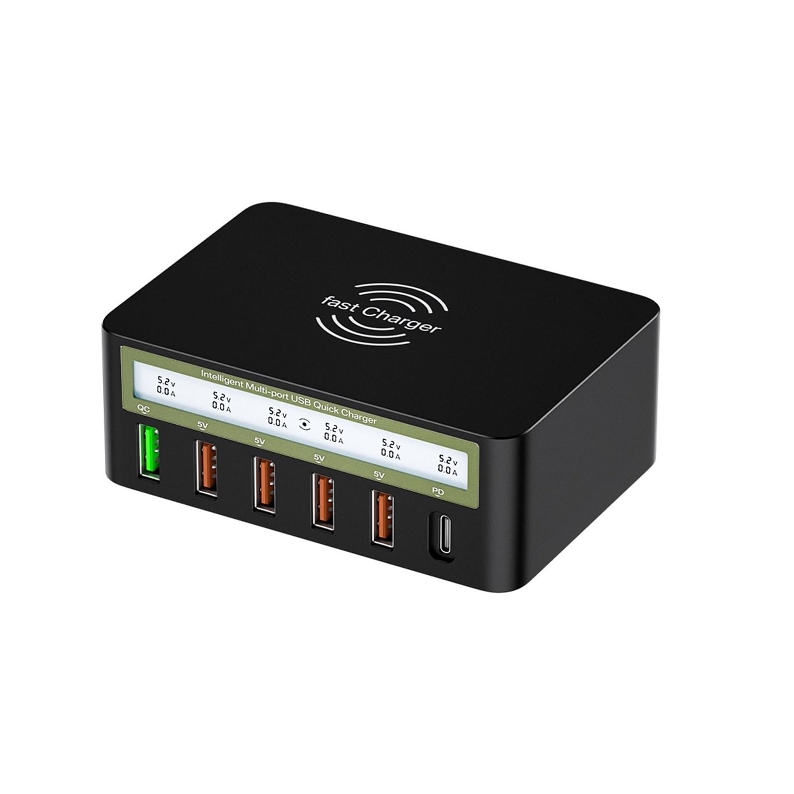 EDEDE Cargador USB C Multiple, Estación de Carga rápida de 6 Puertos del Cargador inalámbrico del Adaptador del Control de Calidad del Paladio de 100W USB, Universal Cargador USB C(100W Black)