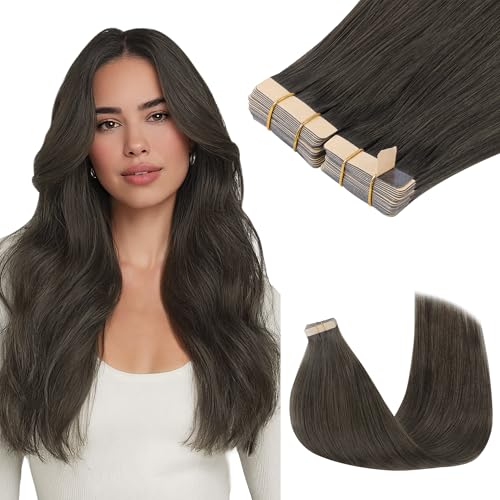 GOO GOO Tape in Hair Extensions Human Hair, 1C Mocha Brown, 12inch 80g 40pcs, Skin Weft Seamless Invisible, Silky Straight with Thick Ends, Remy Human Hair