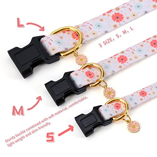 Cotton Handmade Dog Collar For Small Medium Large Dogs,Beige Daisy With Pendant Cute Dog Collars,Ideal For Girl Dogs Boy Dogs (Small) #TOP3