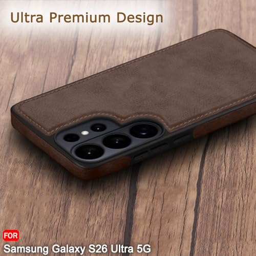 Image of TheGiftKart for Samsung S26 Ultra Case, Leather Finish Back Cover, Shockproof Design, Raised Edges for Camera & Screen Protection, Stunning Minimalist Design Galaxy S26 Ultra Back Cover (Brown)