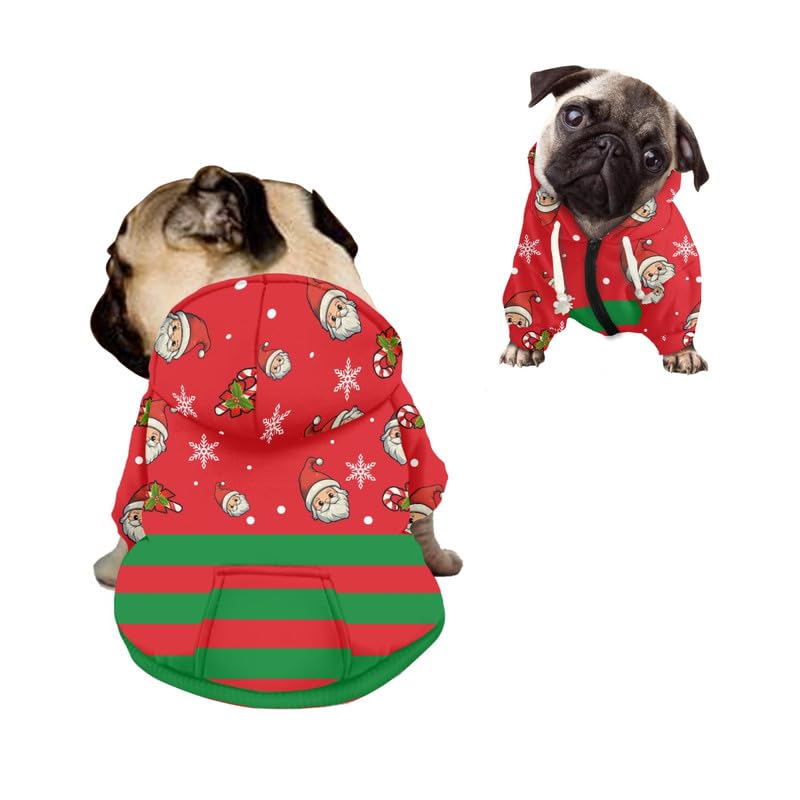 Kuiaobaty Christmas Santa Claus Dog Jumper Hoodie Puppy Pets Clothes, Xmas Snowflake Dog Playwear Red Green Stripes Dogs Sweatshirt