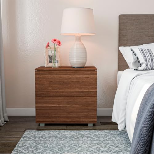 La Mejor Recopilación de Buro Madera al mejor precio. 43 MOBI Buró para Recámara Contemporáneo Catar - 2 Cajones Color Avellana - Largo 60cm x Alto 48cm - Mesa de Noche de Madera - Mueble Auxiliar