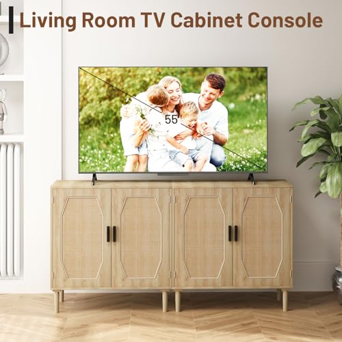 Rovibek Set of 2 Natural Rattan Storage Cabinets for Living Room, Entryway, Bathroom, and Kitchen