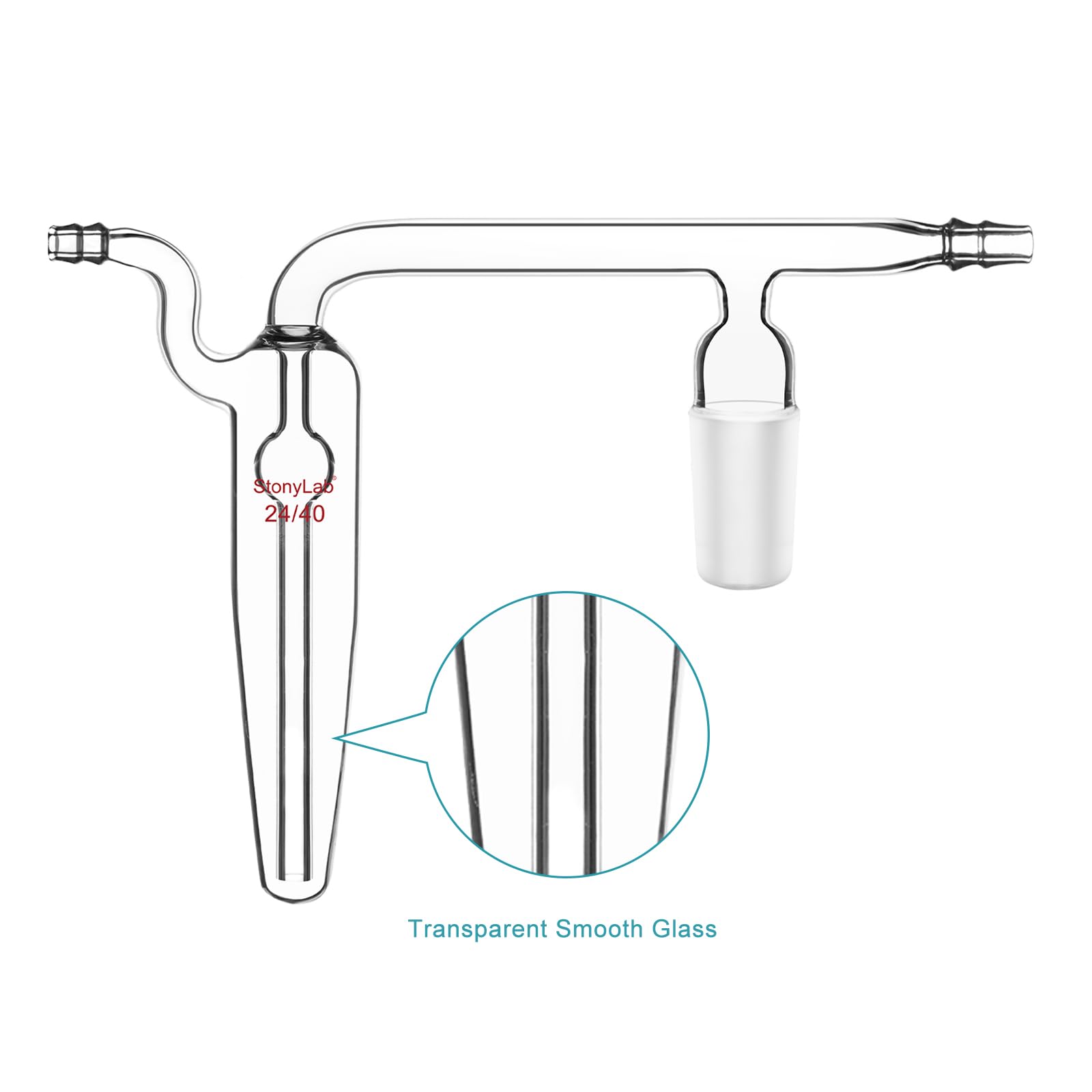 stonylab Burbujeador de Aceite Esférico de Vidrio de Borosilicato, Adaptador de Reacción de Gas con Junta Estándar 24/40, para Experimentos de Reacción Química E Investigación Científica