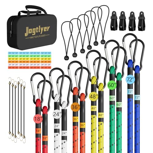 Jogtlyer Bungee Cords Set 28pcs Heavy Duty Outdoor Roll Bungie Cord Bundle with Carabiner Hooks 10