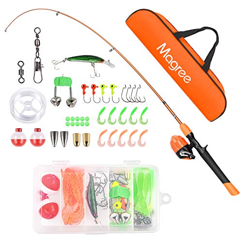 Magreel Caña de Pesca para Niños, Vara de Pescar Telescópica Set de Carrete de Spincast Sedales Anzuelos Cebos Señuelos para Spinning Baitcasting Lanzado Surf Fishing Aparejos Portátil
