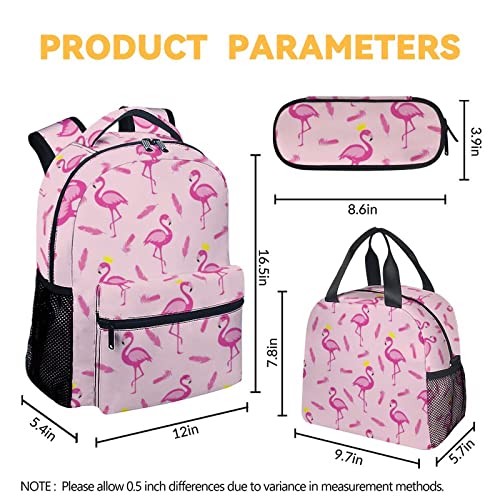 Flamingo Backpack with Lunch Box - Set of 3 School Backpacks Matching Combo - Cute Pink Bookbag and Pencil Case Bundle4