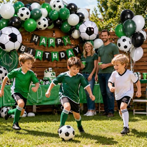 Image of Soccer Balloons, Green Black White Soccer Printed Latex Balloons with 18 Inch Soccer Ball Balloon for Boys Kids Men Football Sports Theme Birthday Baby Shower Party Decorations