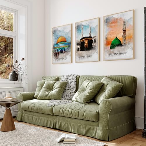 Image of ARTELLY Islamic Wall Decoration Frames, Office Home Decor Wooden Framed Posters Set of 3 (Art 3, 13x19 inch)