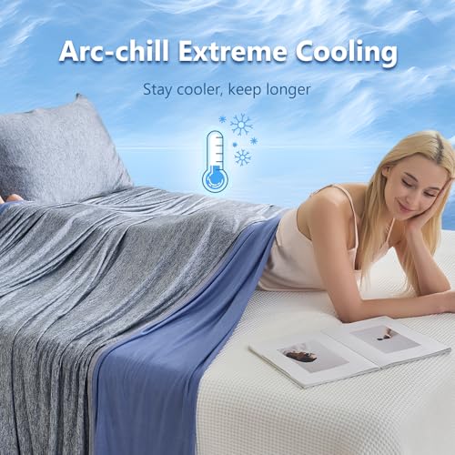 Image of CHOSHOME Cooling Blanket for Hot Sleepers - Summer Blanket Thin Soft Lightweight Breathable Double Side Enhanced Cooling for Hot Flashes, Night Sweats, Bed, Couch (Navy Blue, 96 x 102 inches)