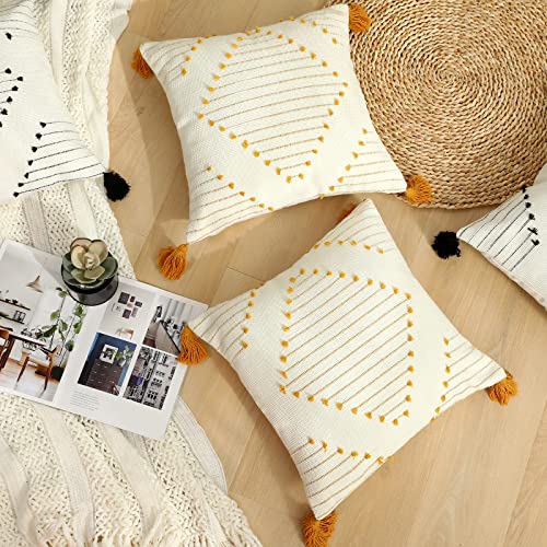 Boho Throw Pillow Covers Set Of 2 Soft Morocco Decorative Tufted Woven Neutral Accent Cushion Covers Farmhouse Square Tribal Textured Outdoor Home Decor Pillow Cases For Couch Bedroom Living Room #TOP4