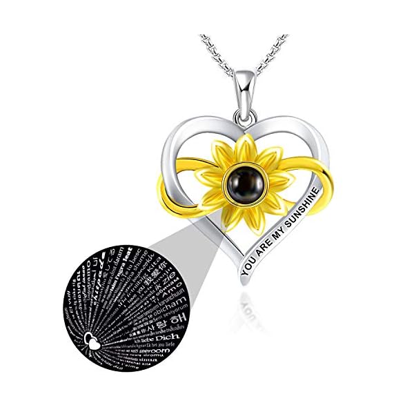 100 Languages I Love You Necklace Heart Necklace for Women Mom Wife Girlfriend You are My Sunshine Sunflower Pendant Necklaces Jewelry for Women Christmas Gifts