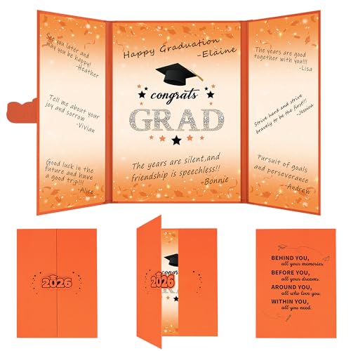 Image of Vlipoeasn 2026 Graduation Guest Book Alternative, Orange Class of 2026 Graduation Party Decorations, Graduation Signature Book for 2026 College High School, Unique Graduation Gifts for Friends