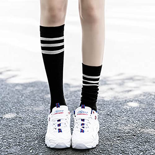 Image of DRESHOW 3 Pairs Cotton Knee High Socks for Women Solid Knit Knee Long Stocking Leg Warmer All Season Gift