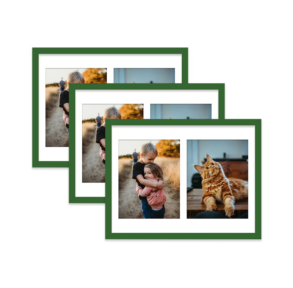 Green Multi Photo Frame - Holds 2 x 9x7 Pictures, Family Collage Picture Frame for Wall Display, 16x12 Frame size, Set of 3