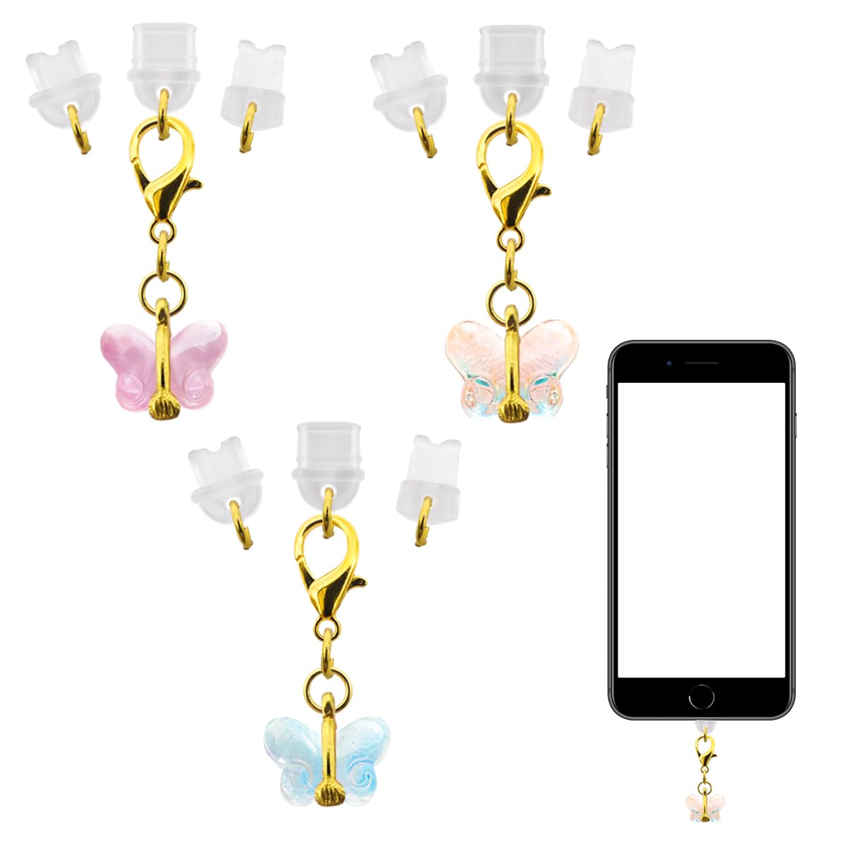 MAGNEECH Charging Port Anti Dust Plug, Butterfly Pendant Phone Charm for Iphone Dust Cover+ Type/USB C+ Micro USB, Most Mobile Phones are Universal(3