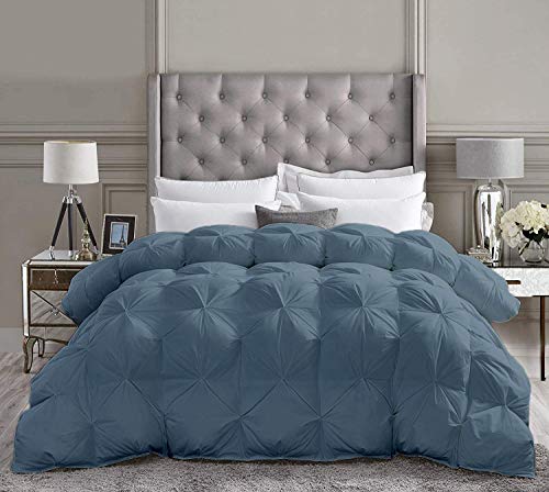 Saferay Green Oversized California King Size 108x98 Pintuck Comforter Soft Cozy Lightweight Bedding Hotel Style Luxury 100% Egyptian Cotton Shell Blanket Set for Bedroom, Cal-King,(Steel Blue)