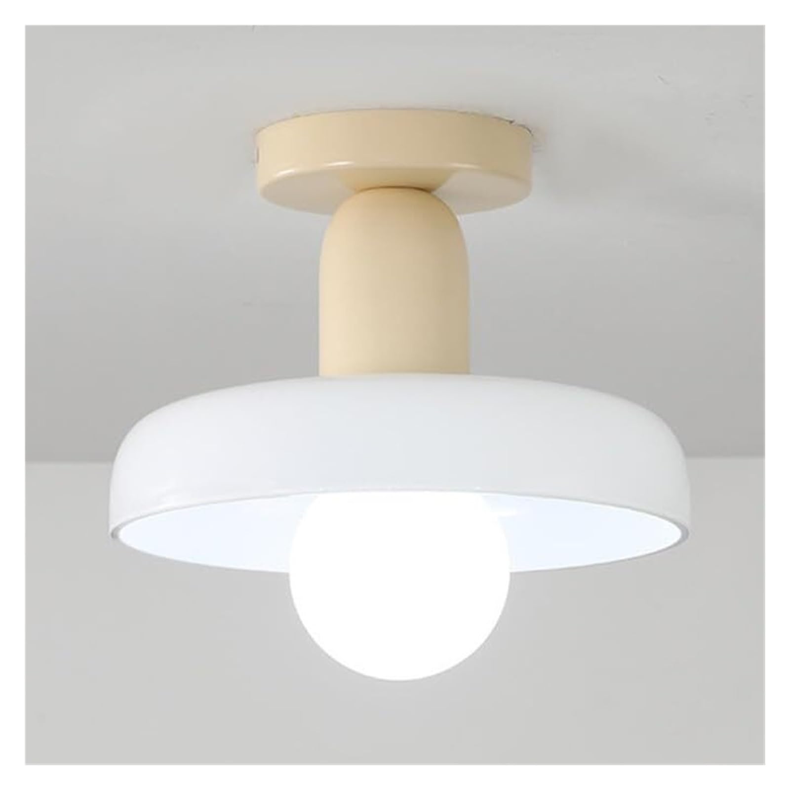 KHUKHU Glass Ceiling Light Fixture Mid Century Modern Hallway Light Fixtures Ceiling Glass Farmhouse Ceiling Lamp for Bathroom Kitchen Foyer Entryway Balcony(White,+Beige)