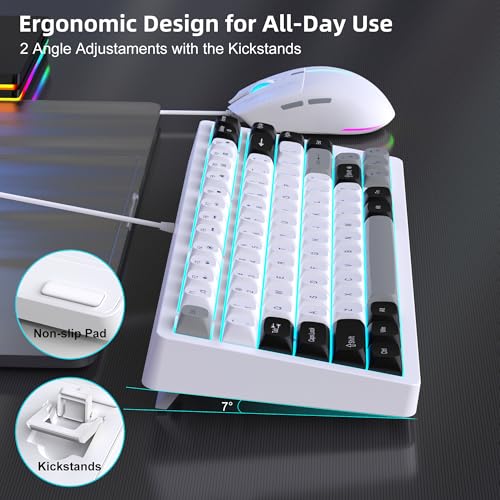 Image of Snpurdiri Wired Keyboard and Mouse Combo,81 Keys Compact Mechanical Keyboard,Retro Round Keycaps Ice Blue Backlit Gaming Keyboard for Laptop,Easy to Carry on Business Trip (Black Grey White)