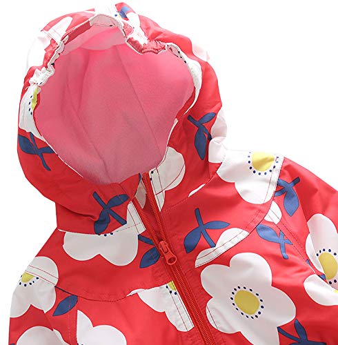 Boys & Girls Hooded Floral Waterproof Rain Jacket Fleece Lined Windbreaker Coat3