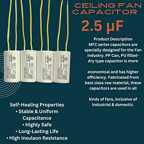 Image of INDTECH Capacitor For Ceiling Fan, ISI Electric Ceiling Fan Capacitor 2.5μF (4)