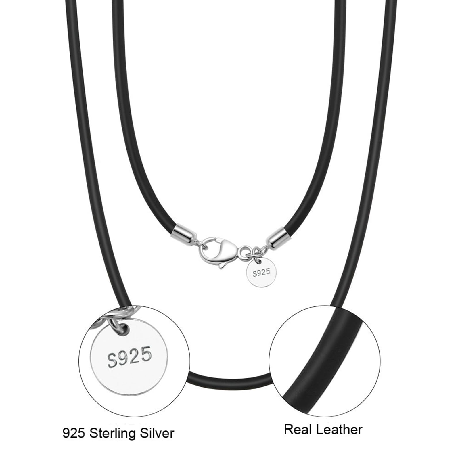 Collane Argento Donna Uomo 925, Catene Collana Catena Cordoncino In Pelle 3MM Larghezza Collana Compleanno San Valentino Natale Anniversario Festa Gioielli Regalo