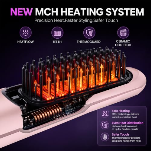 Cepillo alisador de cabello inalámbrico, alisador mini con 3 ajustes de temperatura, herramienta portátil para peinar y alisar cabello con calefacción MCH y cuidado iónico y cerámico para mujeres (rosa) miniatura 7