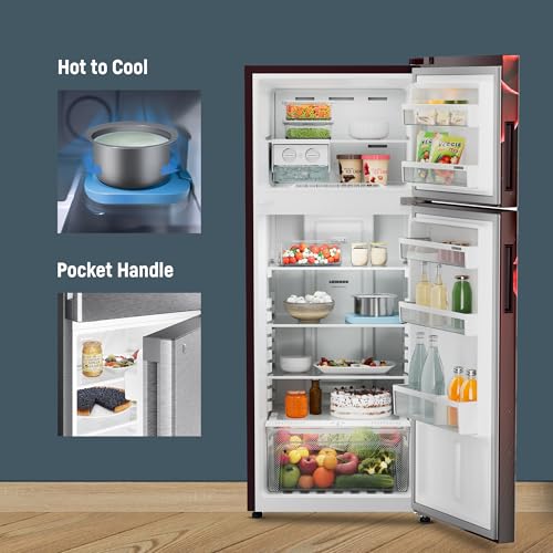 Image of Liebherr 245L 2 Star inverter, Hot to Cool, Pocket Handle, Frost Free Double Door Refrigerator, 20 Years Warranty on Compressor, Freezer 51 L, Vegetable Organiser, Red (2024 Model)