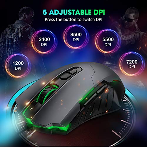 PICTEK Gaming Mouse Wired [7200 DPI] [Programmable] [Breathing Light] Ergonomic USB Computer Mice RGB Laptop PC Gaming Mouse, 7 Buttons for Windows 7/8/10/XP Vista Linux, Grey - Thumbnail 3